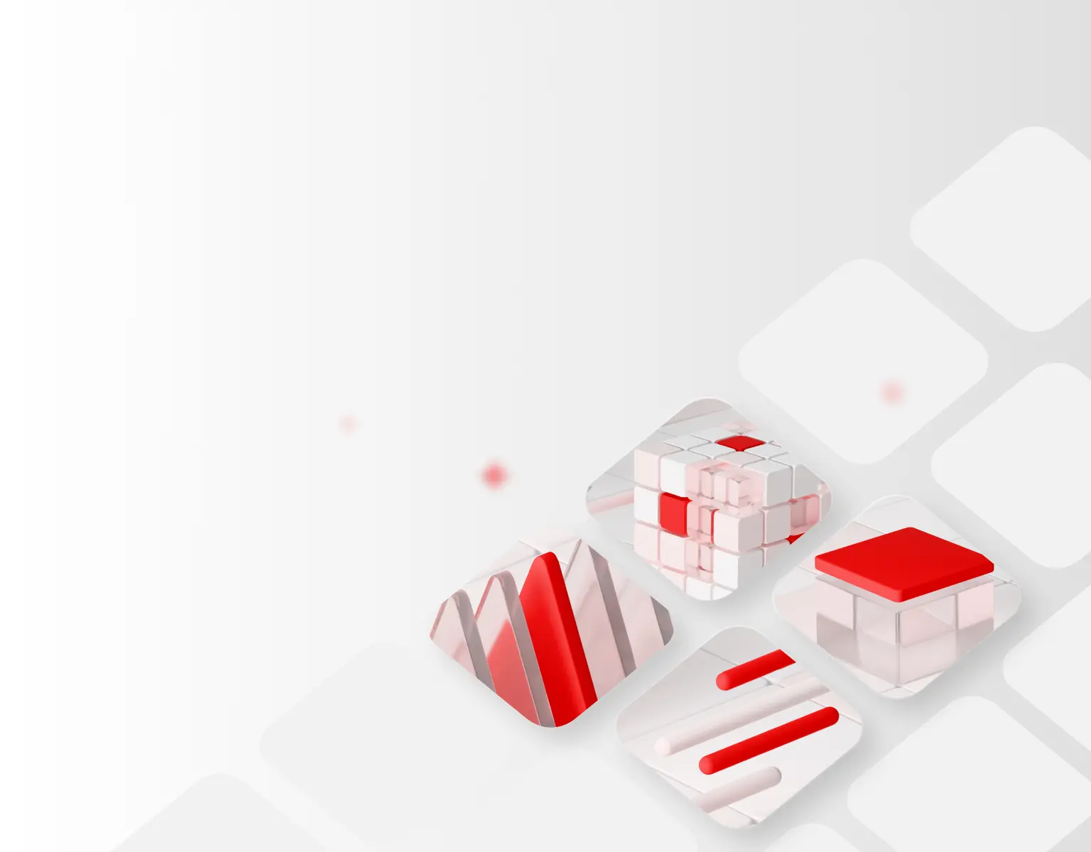 Abstract 3D tiles signifying an AI tech stack with metallic textures and red accents arranged in a grid on a diamond-shaped background